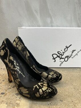 Alice + Olivia Lamé and Flocked Velvet High Heels
